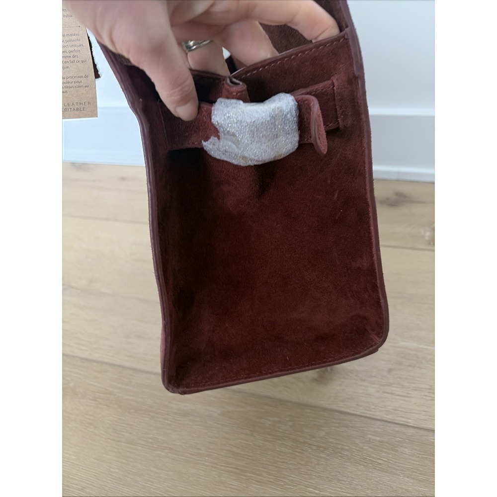 NWT Margot New York Genuine Suede Bowling Bag Tote Maroon NEW $200 Double Handle - Picture 5 of 10
